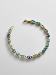 Evil Eye Tennis Bracelet - Gold/Blue