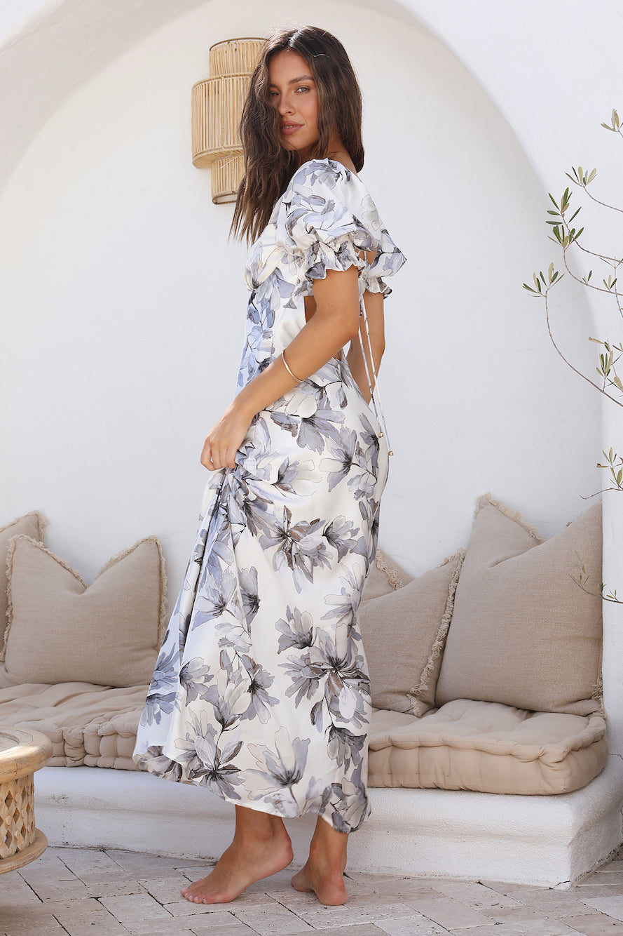 Whimsical Heart Maxi Dress Blue