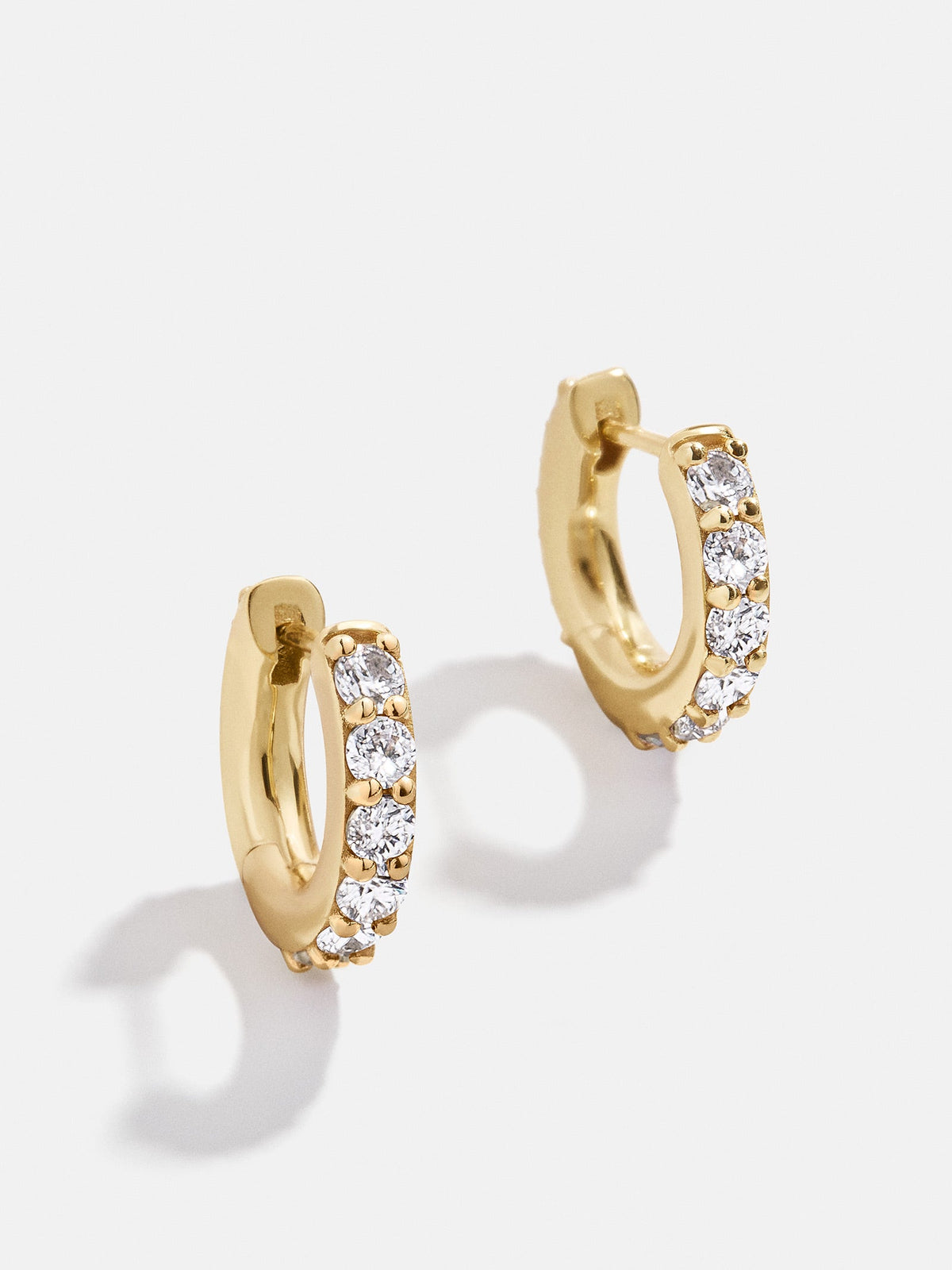 14K Gold Birthstone Huggie Earrings - Crystal