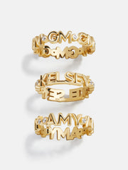 14K Gold Custom Nameplate Ring - 14K Gold. Pavé Cubic Zirconia Stones