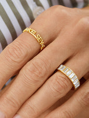 14K Gold Custom Nameplate Ring - 14K Gold. Pavé Cubic Zirconia Stones