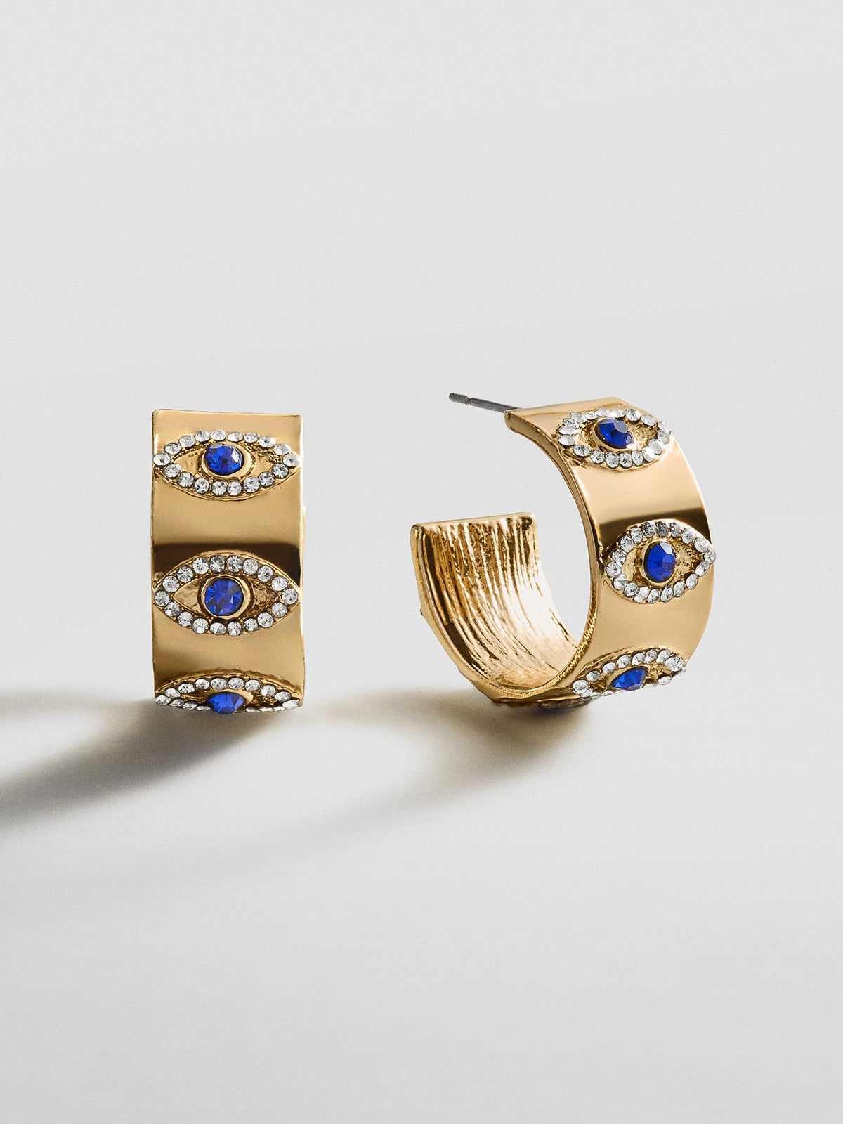 Evil Eye On Repeat Hoop Earrings - Gold/Blue