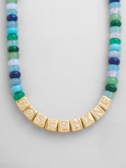 Block Letter Beaded Custom Necklace - Blue Multi