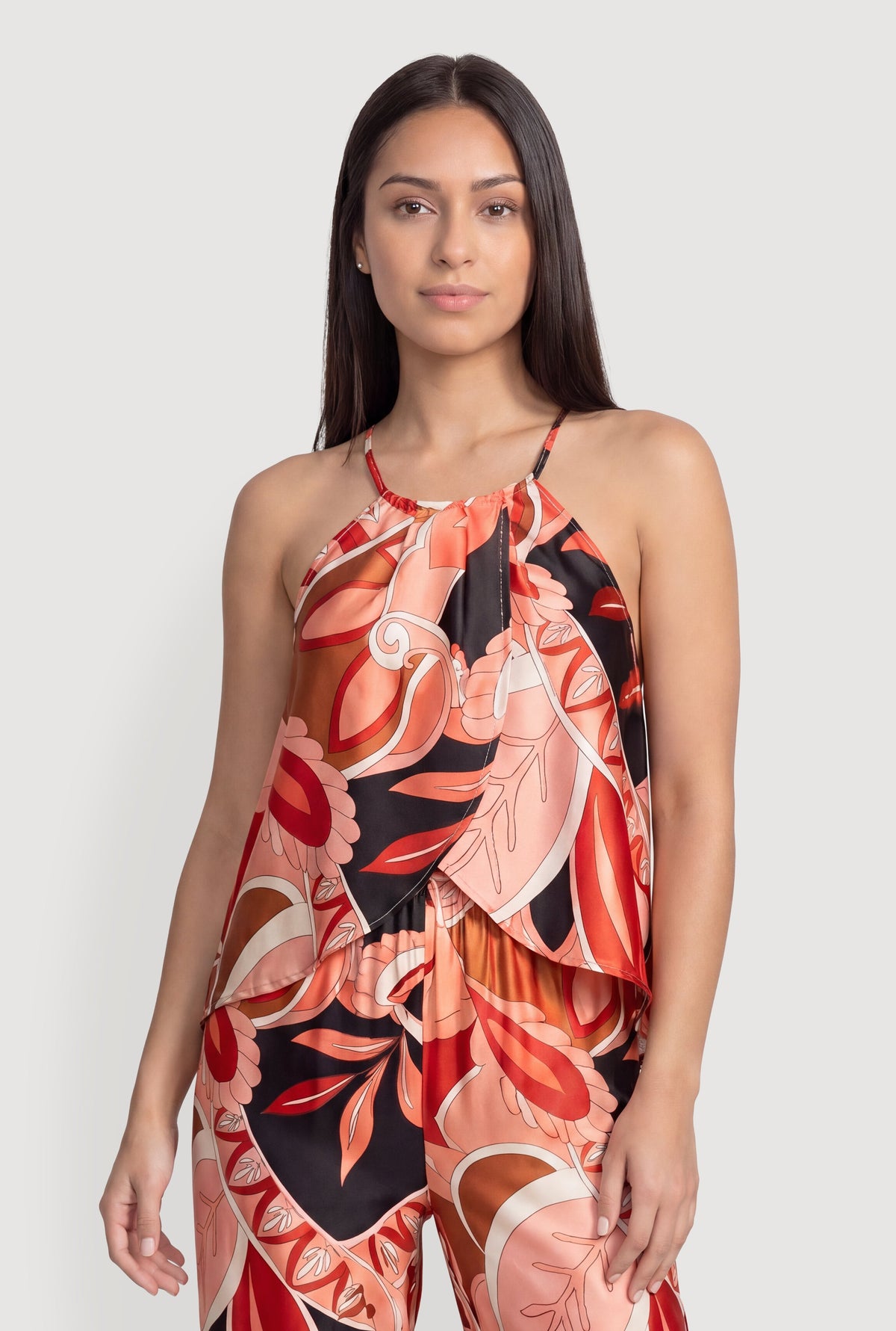 Patterned Satin Flyaway Top
