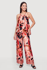 Patterned Satin Pull On Pants