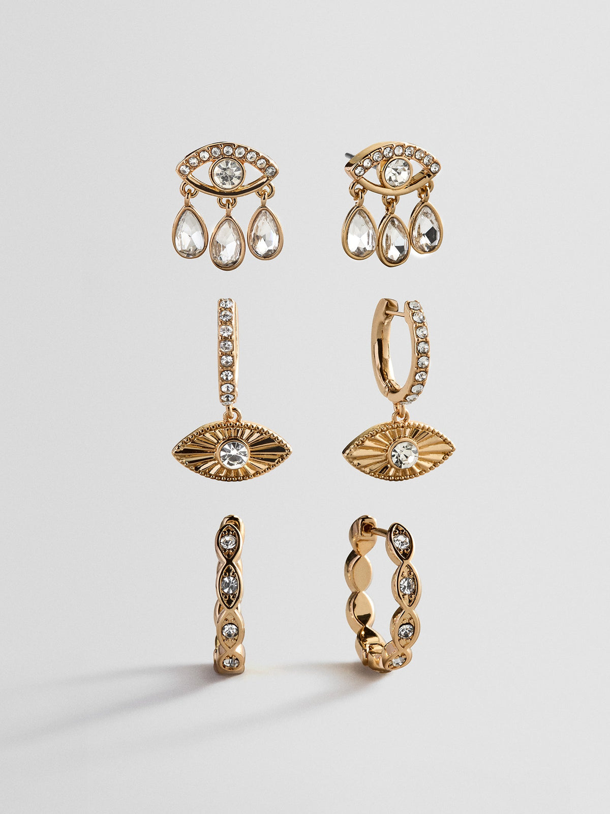 Good Intentions Evil Eye Earring Set - Gold/Pavé