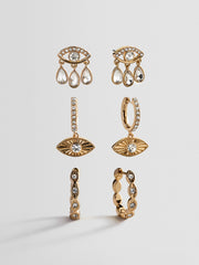 Good Intentions Evil Eye Earring Set - Gold/Pavé