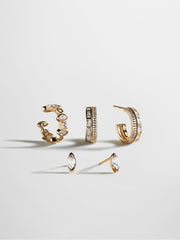 Maeve 14K Gold Earring Set - Gold/Pavé
