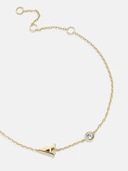14K Gold Initial Birthstone Custom Bracelet - Crystal