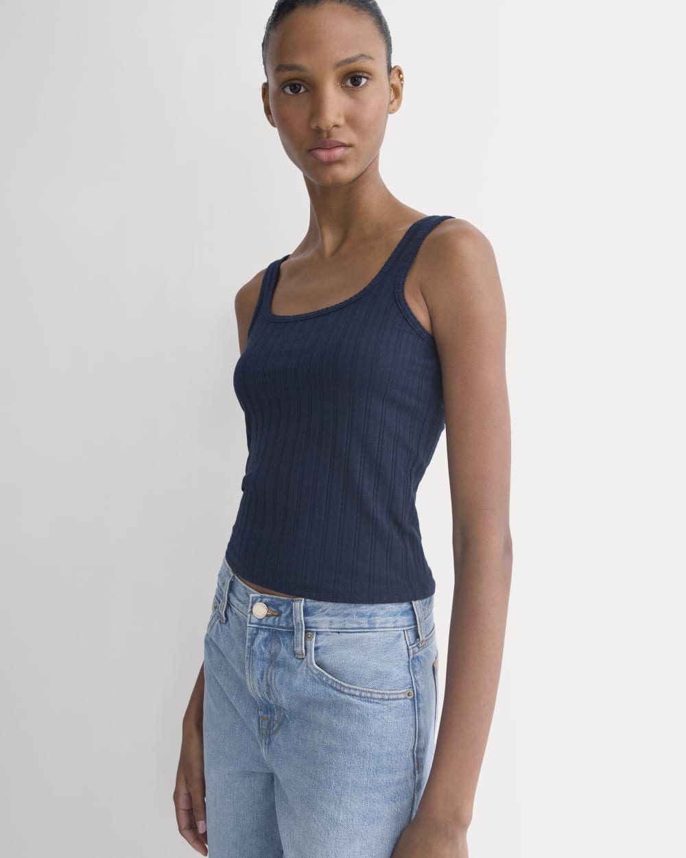 Scoop-Neck Tank In Pointelle | Deep Navy