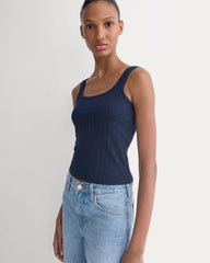 Scoop-Neck Tank In Pointelle | Deep Navy