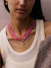 Janette Beaded Ring Necklace - Fuchsia Agate Bead