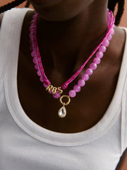 Janette Beaded Ring Necklace - Fuchsia Agate Bead
