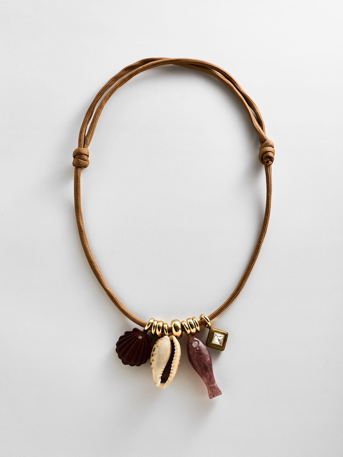 Shay Cord Charm Necklace - Brown