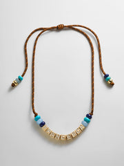 Custom Block Letter Semi-Precious Paracord Necklace - Brown