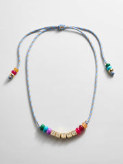 Custom Block Letter Semi-Precious Paracord Necklace - Light Blue