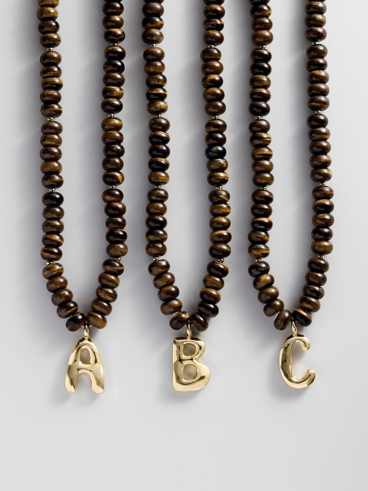 Semi-Precious Bubble Initial Necklace - Tiger's Eye