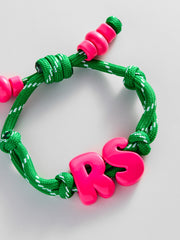 Knotty Enamel Initial Custom Bracelet - Green/Pink Double Letter