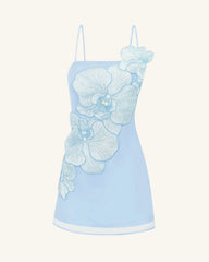 Orchid Appliqué Mini Dress - Blue