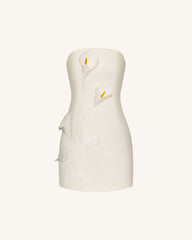 Strapless Floral Appliqué Dress - White