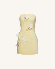 Strapless Floral Appliqué Dress - Yellow