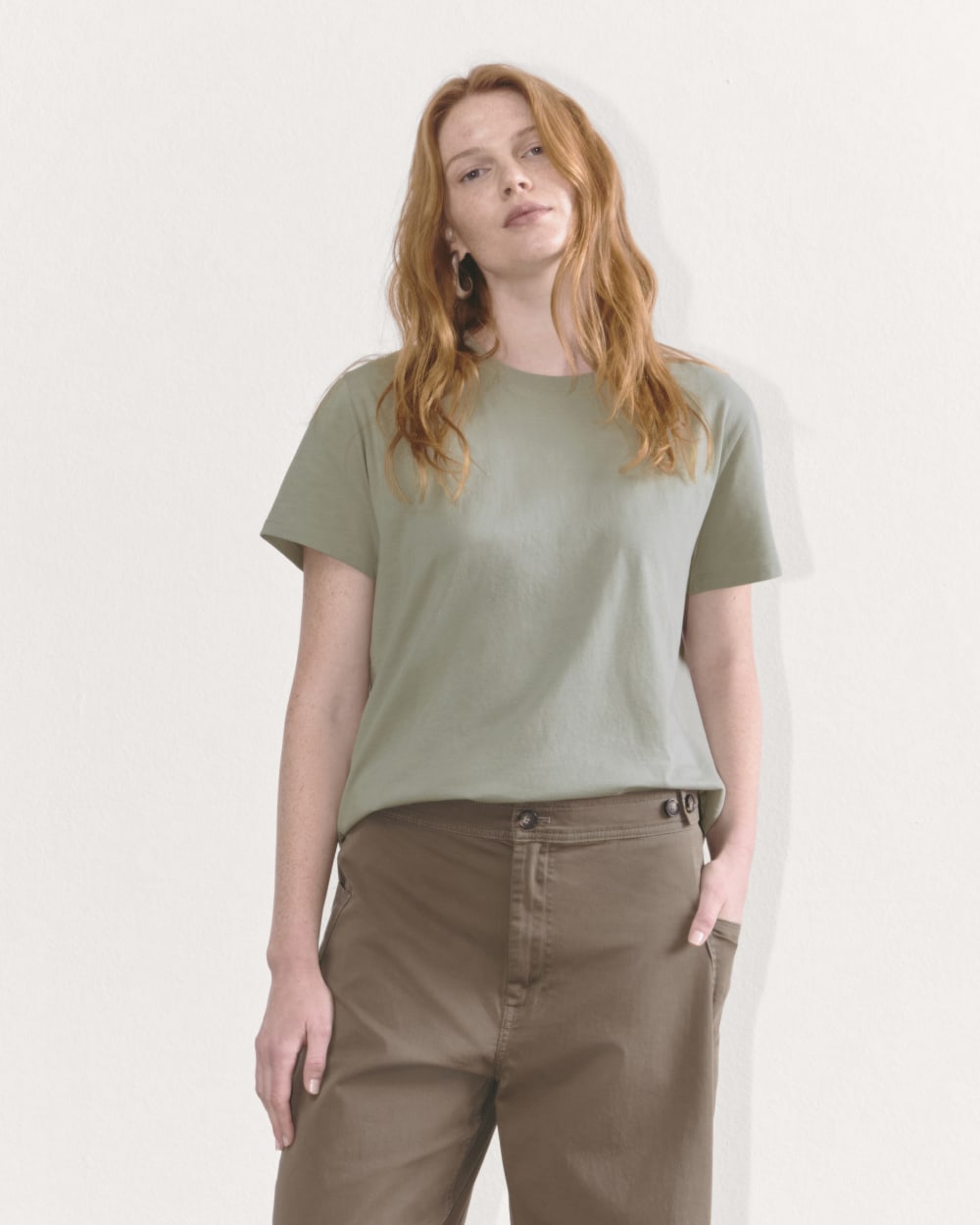 The Box-Cut Tee In Essential Cotton | Sage Green | No Pocket