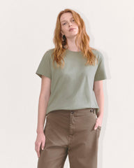 The Box-Cut Tee In Essential Cotton | Sage Green | No Pocket