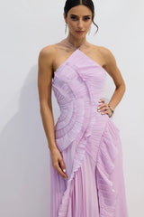 Nina Asymmetry Pleated Halterneck Midi Dress
