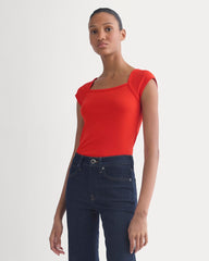 Retrosoft Cotton Square-Neck Tee | Fiery Red