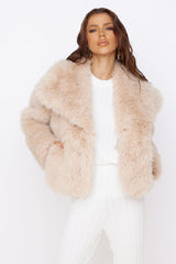 Snowflakes Falling Faux Fur Coat Cream