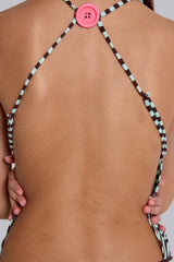 Misty Stripe Button Backless Mini Dress