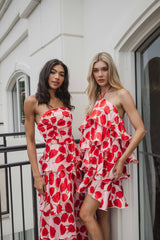 Melia Halter Mini Dress in Pink & Red Floral