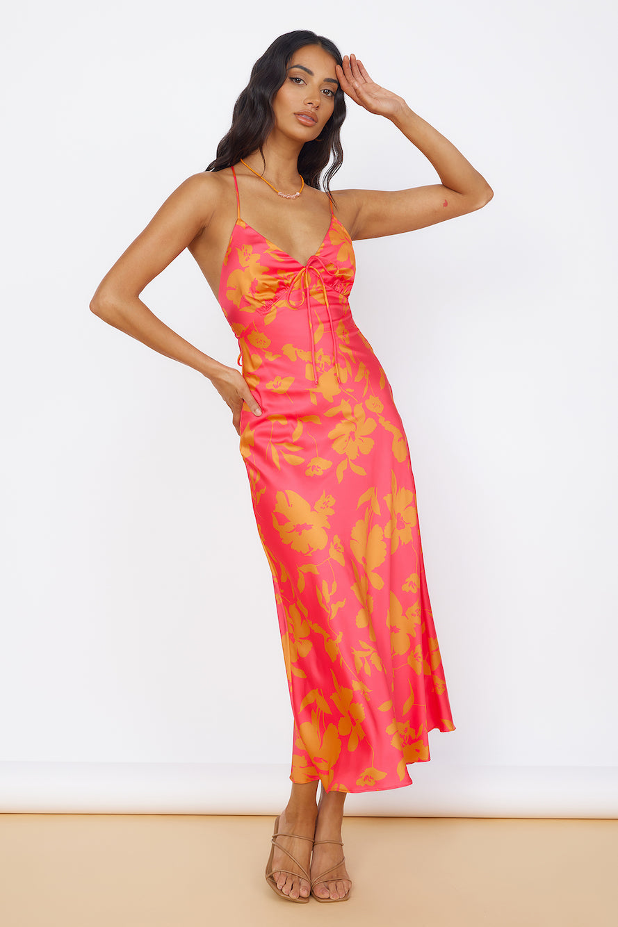 Colorful Memories Satin Maxi Dress Red