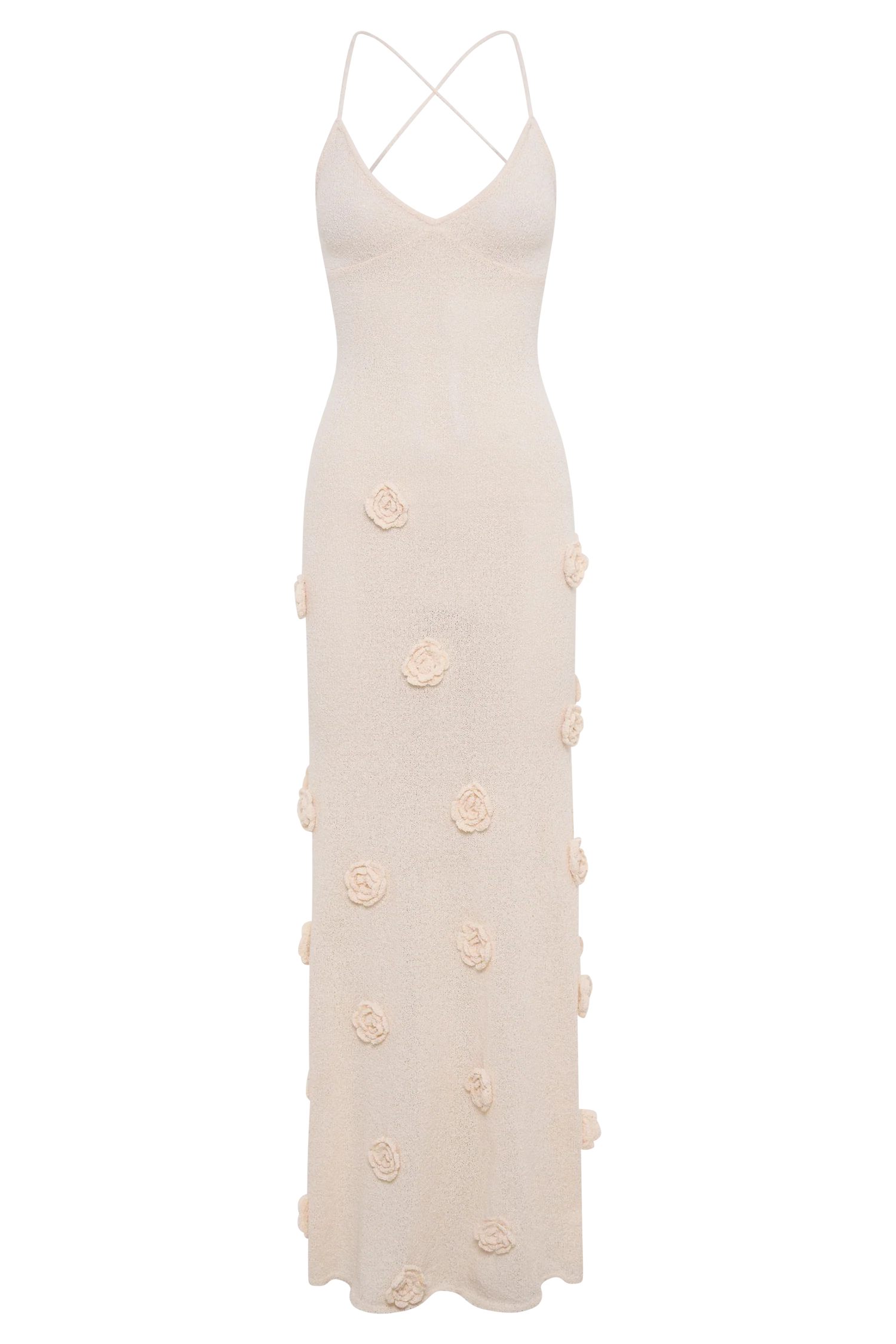 Suki Crochet Maxi Dress With Flowers - Nude