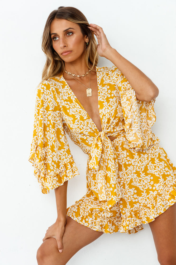 Rushing Back Playsuit Mustard