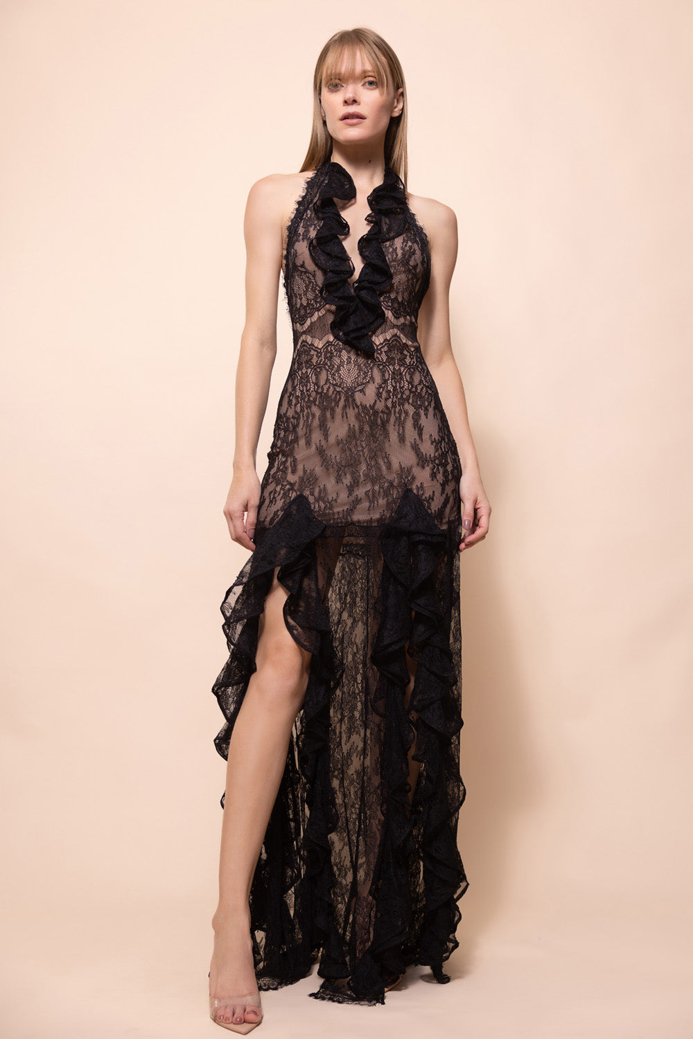 Bianca Lace Deep V Gown