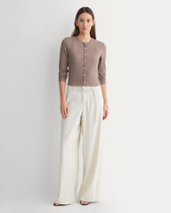 Cardigan In Pointelle | Heathered Chocolate Chip