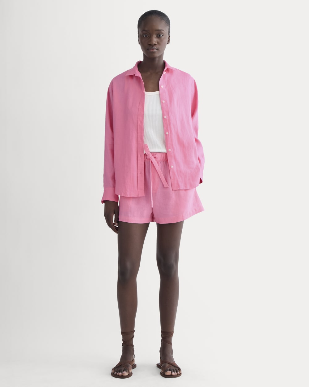 The Drawstring Boxer Short In Linen | Deep Pink