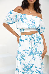 Island Whisper Off Shoulder Crop Top Blue