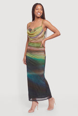 Sweetheart Cowl Neck Ombre Mesh Bustier Dress