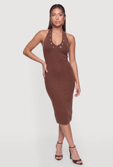 Grommet Halter Midi Dress