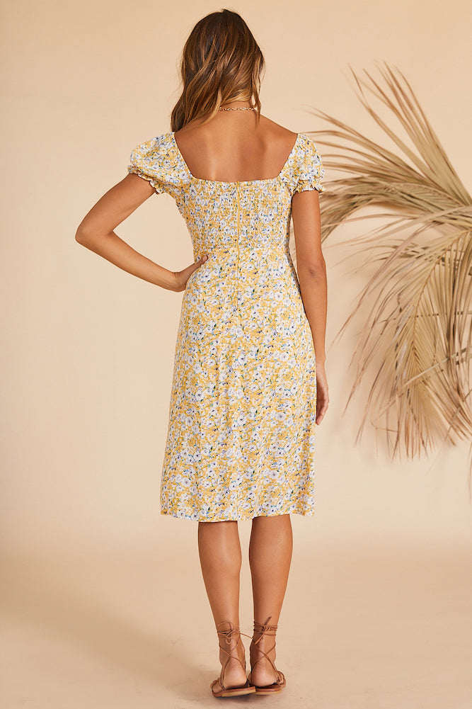 Thinking Of The Past Midi Dress Yellow