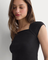 Retrosoft Cotton Square-Neck Tee | Black