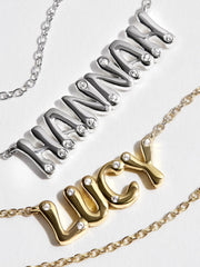 14K Gold Custom Nameplate Necklace - Bubble