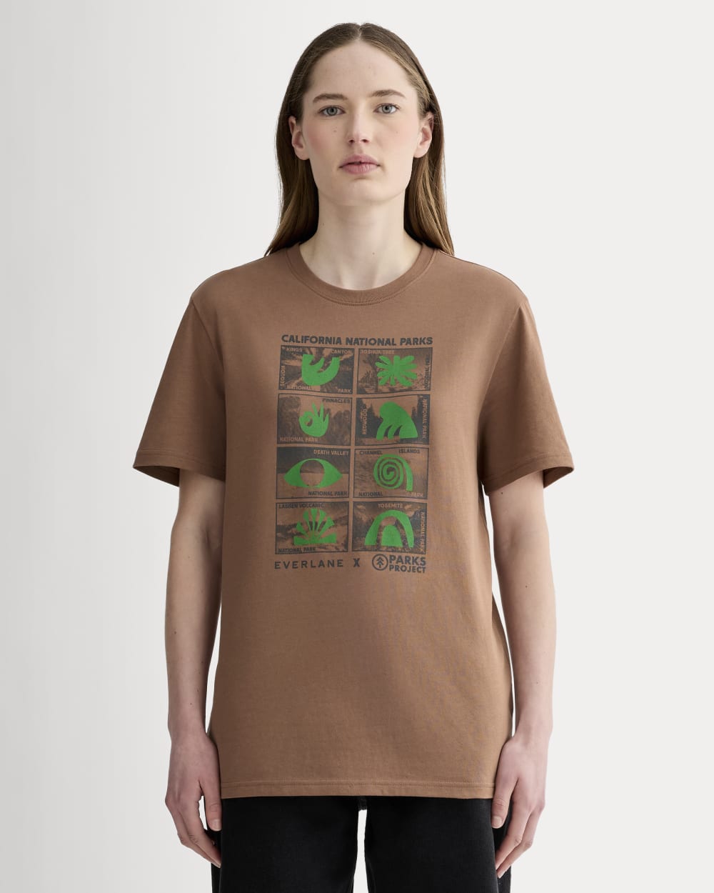 The Everlane X Parks Project Essential Organic Crew | Brown / Green / Forged Iron