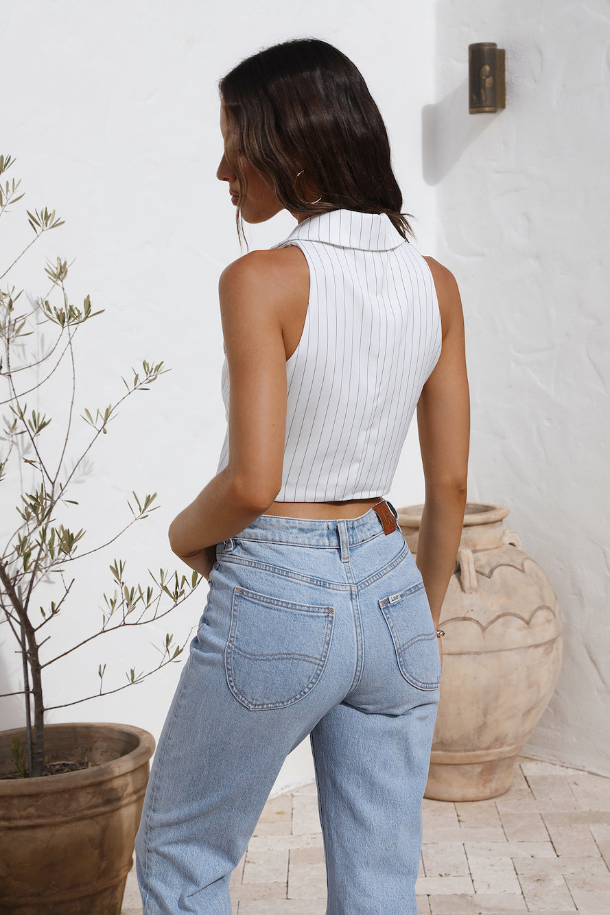 Talking Business Crop Top White Stripe