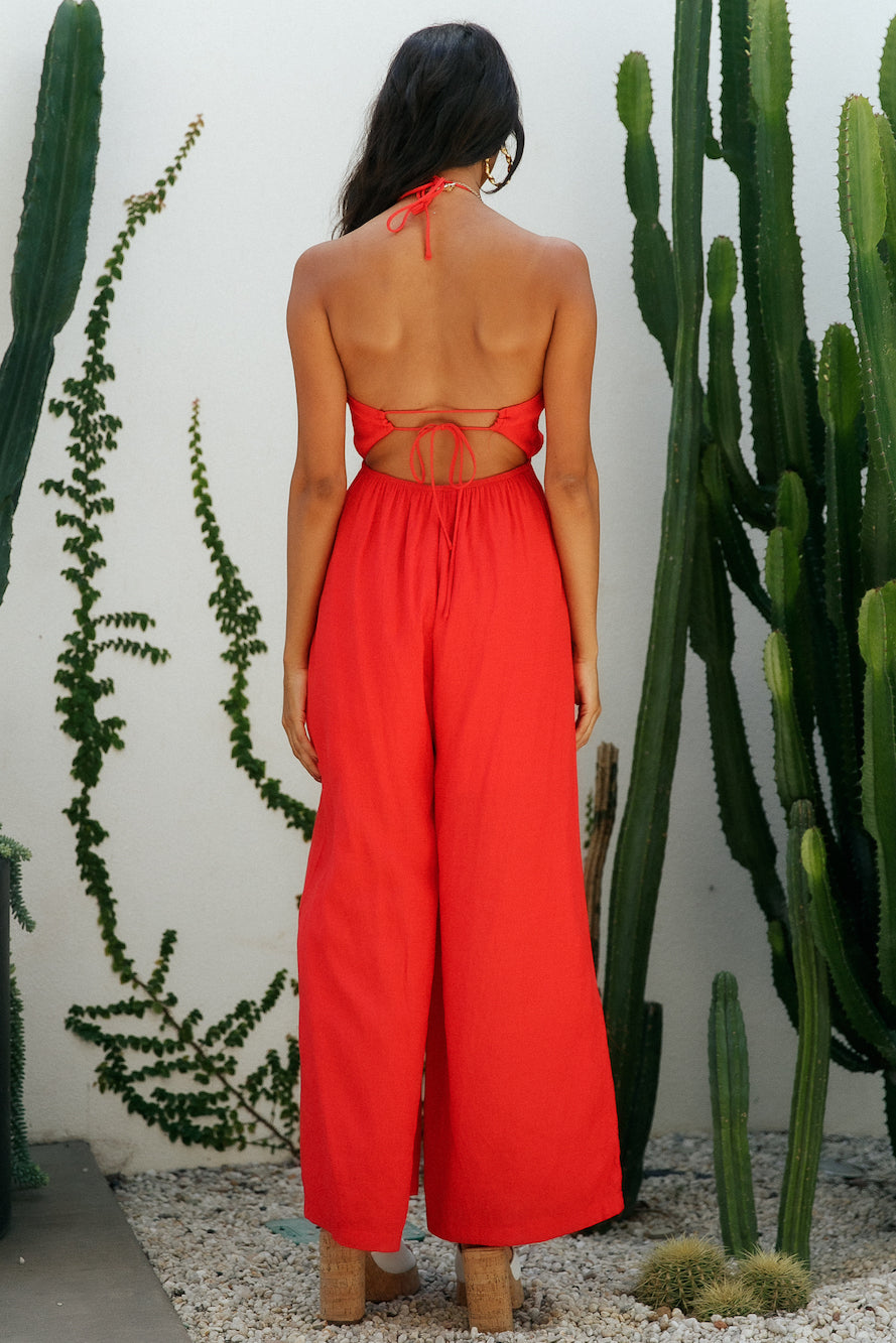 Twists And Turns Jumpsuit Red