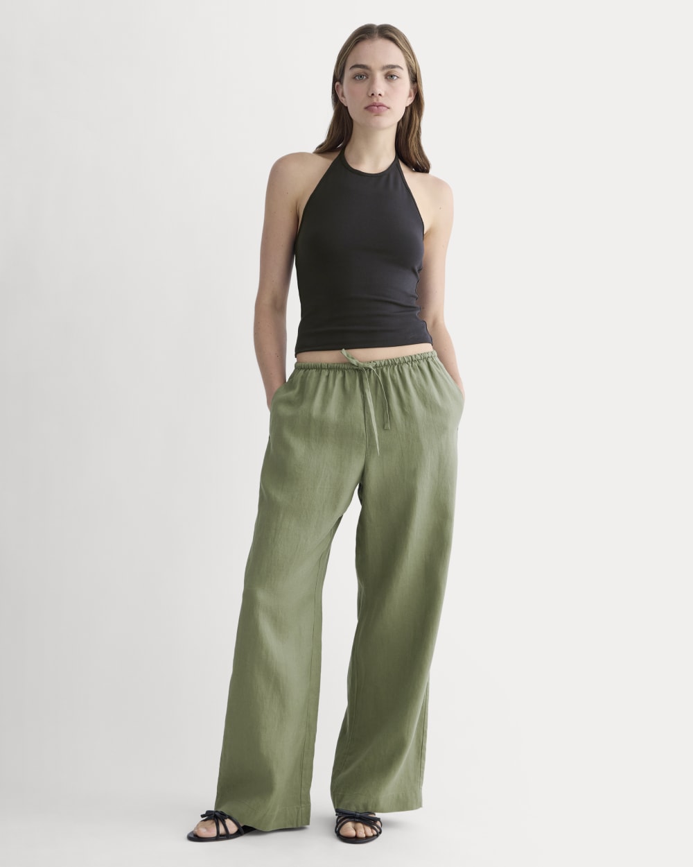 The Drawstring Pant In Linen | Lichen Green