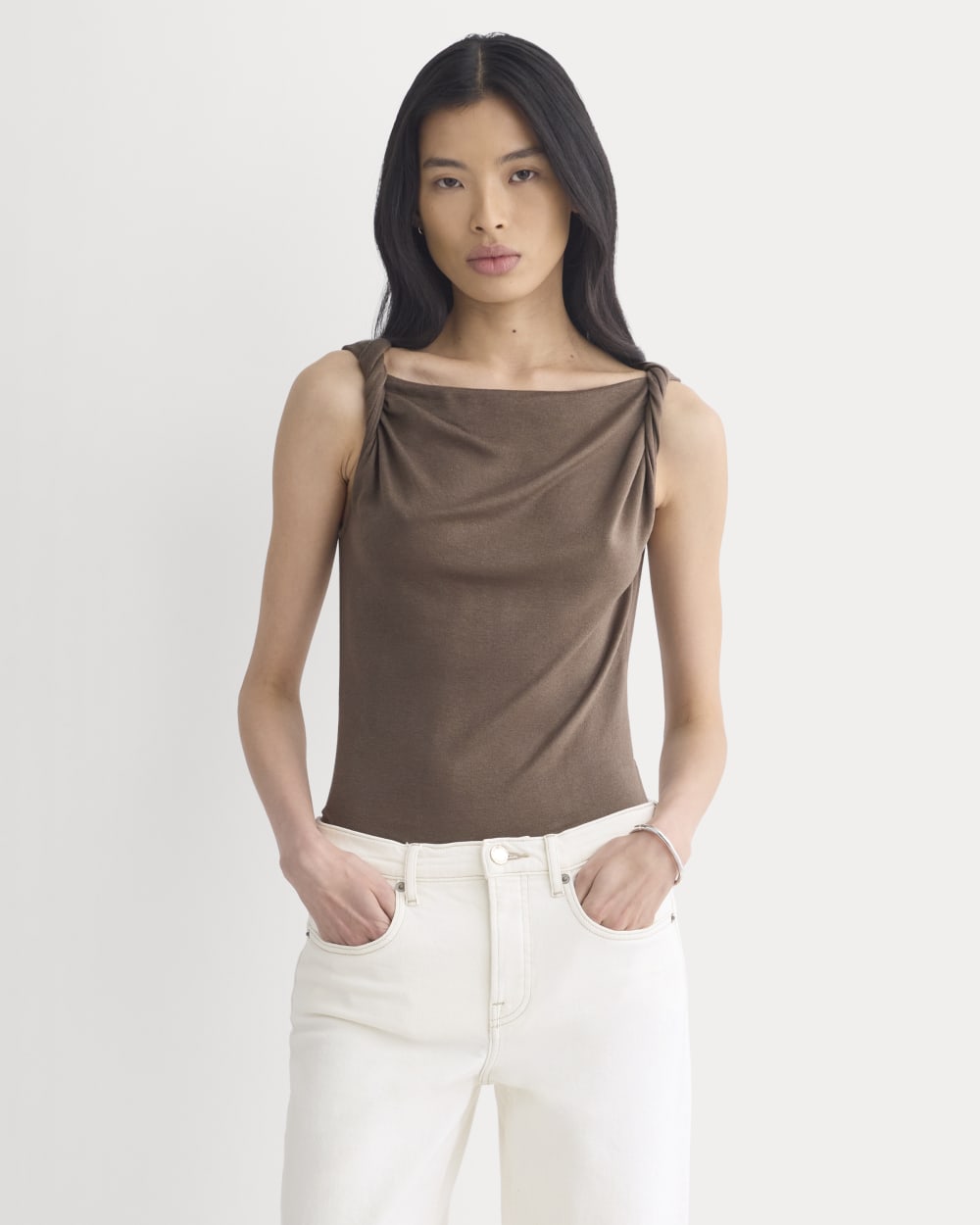 Cowl Neck Twist Tank In Butterluxe | Deep Taupe