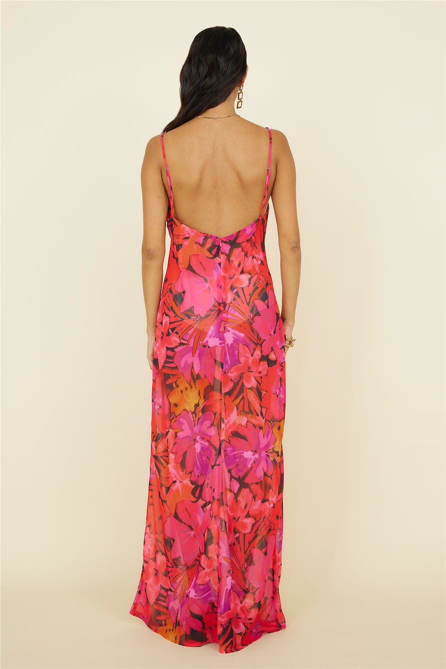 RUNAWAY THE LABEL Bad Romance Sheer Maxi Dress Pink Floral